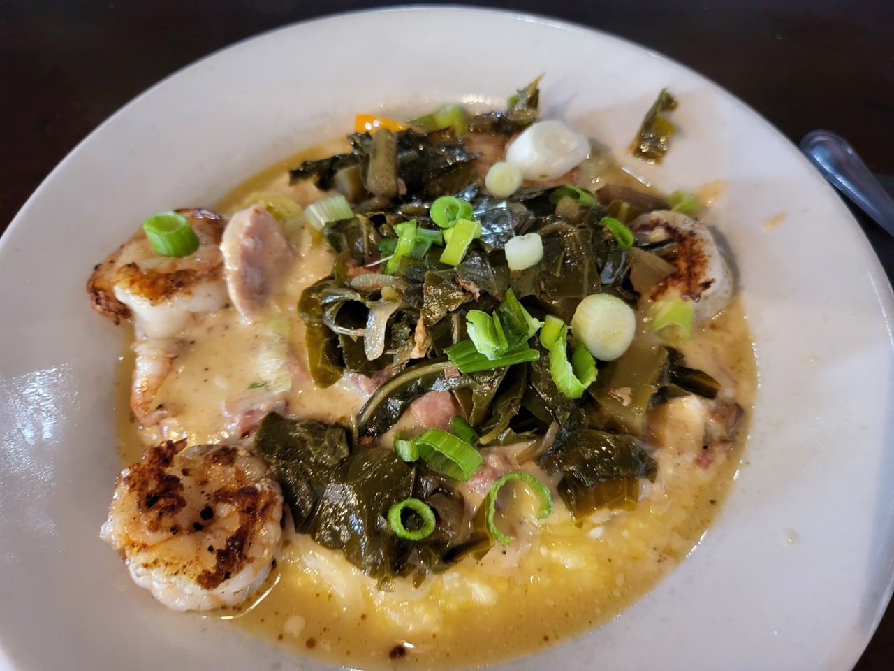 Shrimp and grits with collard greens at B. Matthew's.
